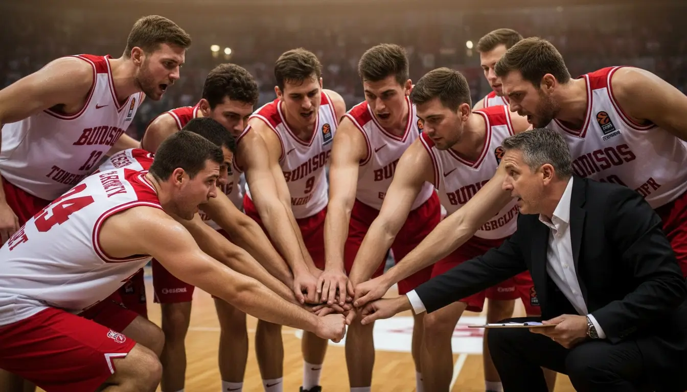 Basketballteam zeigt Energie und Zusammenhalt während eines Spiellaufs