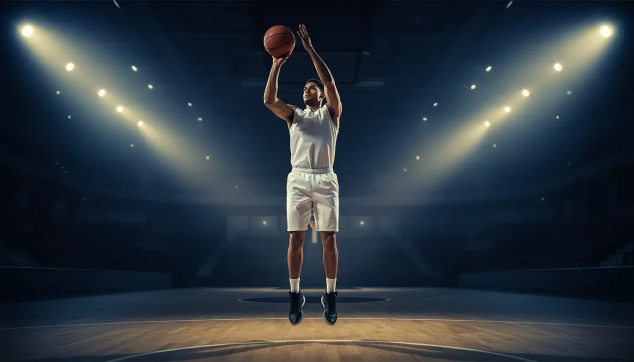 Basketballspieler beim konzentrierten Wurf symbolisiert strategischen Erfolg