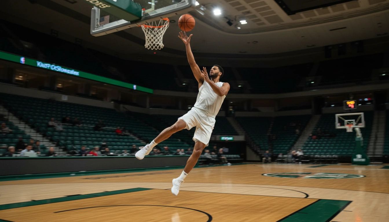 Basketballspieler führt einen Fadeaway-Wurf aus