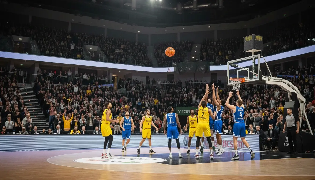 Atmosphärische BBL-Arena während eines spannenden Spielmoments