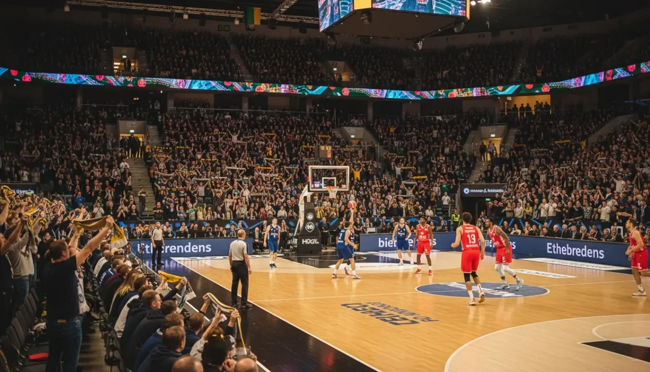 Basketballarena mit begeisterten Fans während eines BBL-Spiels